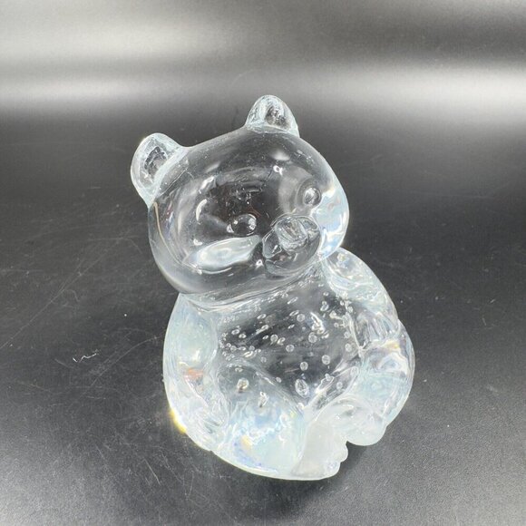 Vintage Clear Baby Bear Glass Figurine Paperweight With Small Bubbles Whimsical - Picture 12 of 12